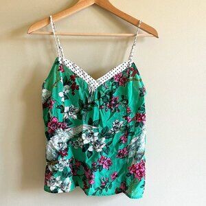 Anthropologie Women's Floral‎ Print Tank Top Size S Green Polka Dots
